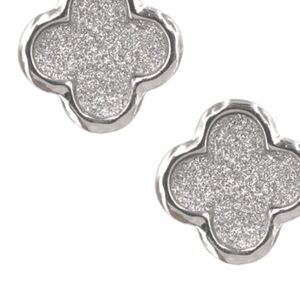 Silver Glitter Clover Earrings
